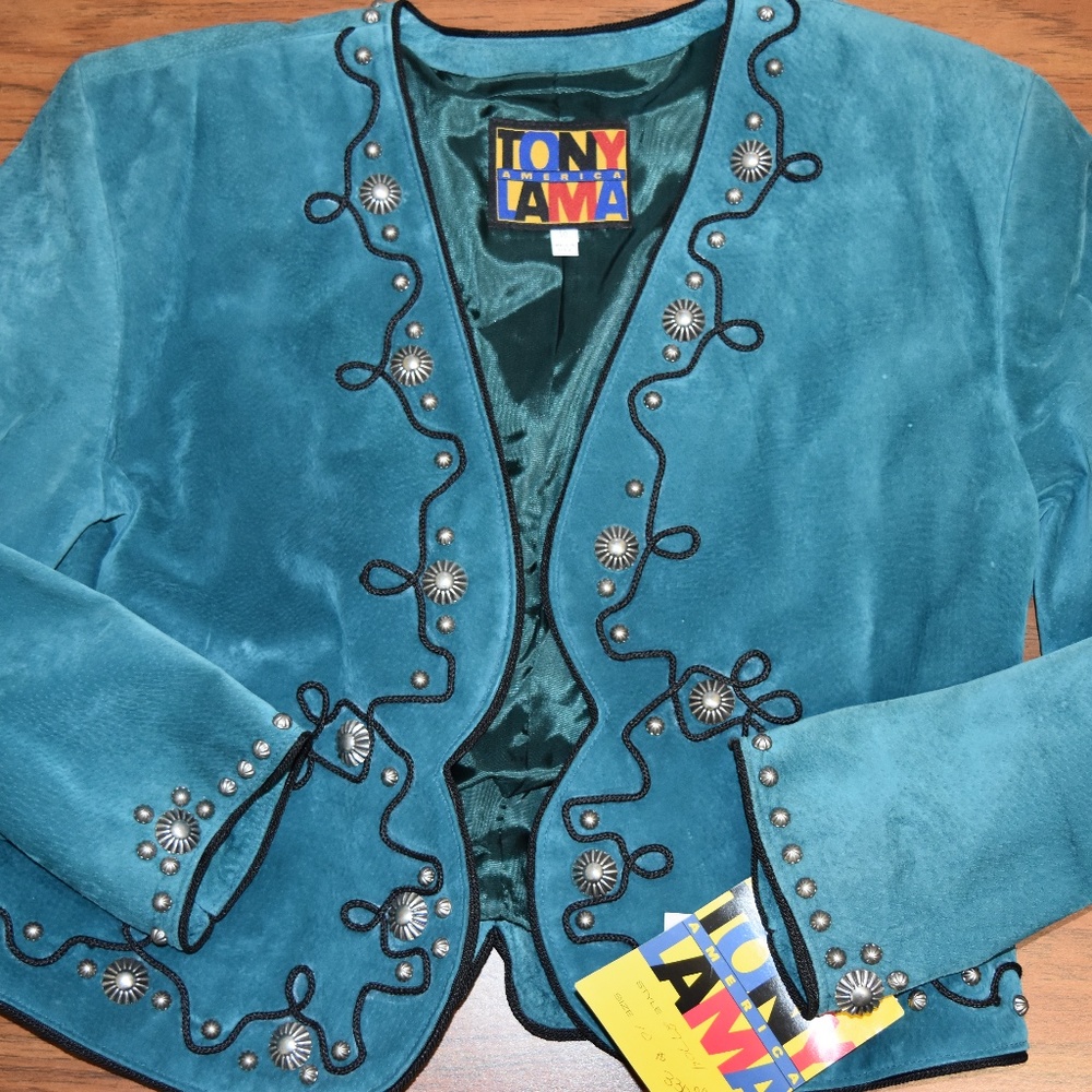 Ladies Tony Lama Teal Suede Bolero Jacket Size 10